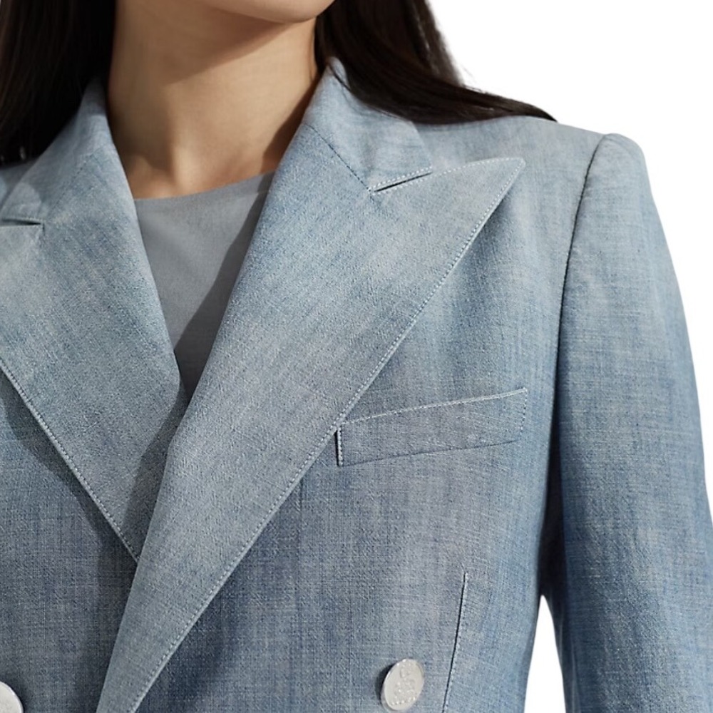 Ralph Lauren Collection Camden Chambray Indigo Blazer Double Breasted 12 - Picture 4 of 16